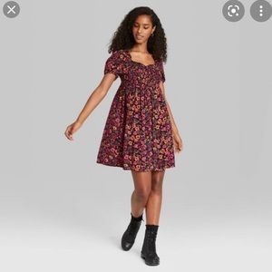 Puff Sleeve Smocked Dress - Wild Fable Red Floral